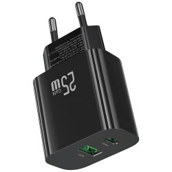 Ładowarka sieciowa 25W 1xUSB-C 1xUSB-A Fast Charging Czarna | PartsPC.pl