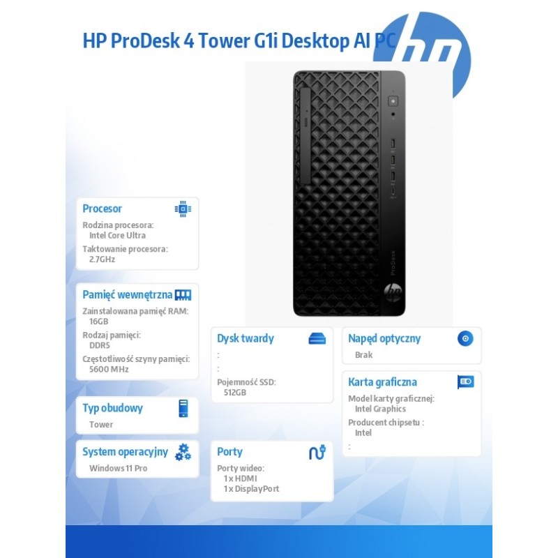 Komputer ProDesk 4 Tower G1i Desktop AI PC U5-225 512/16/W11… | PartsPC.pl