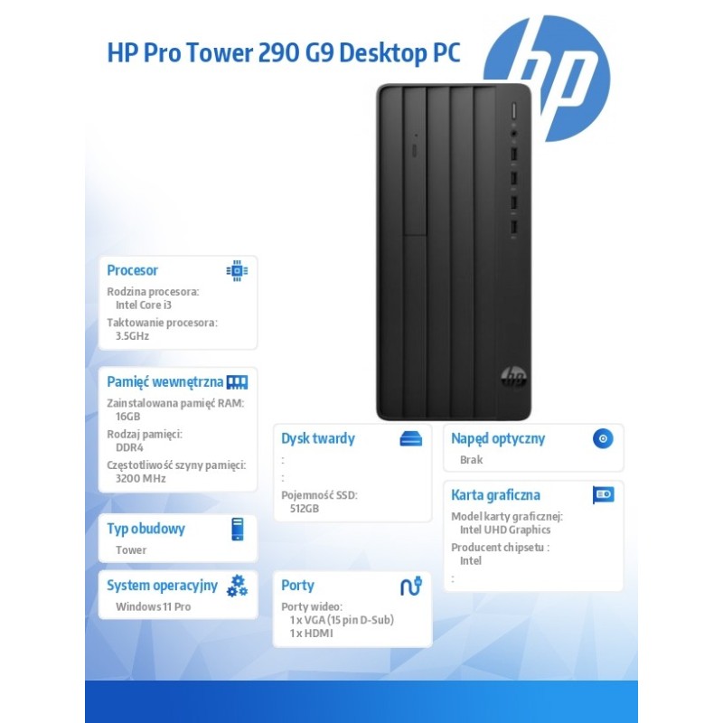 Komputer Pro Tower 290 G9 i3-14100 512GB/16GB/W11P      B6ZB… | PartsPC.pl