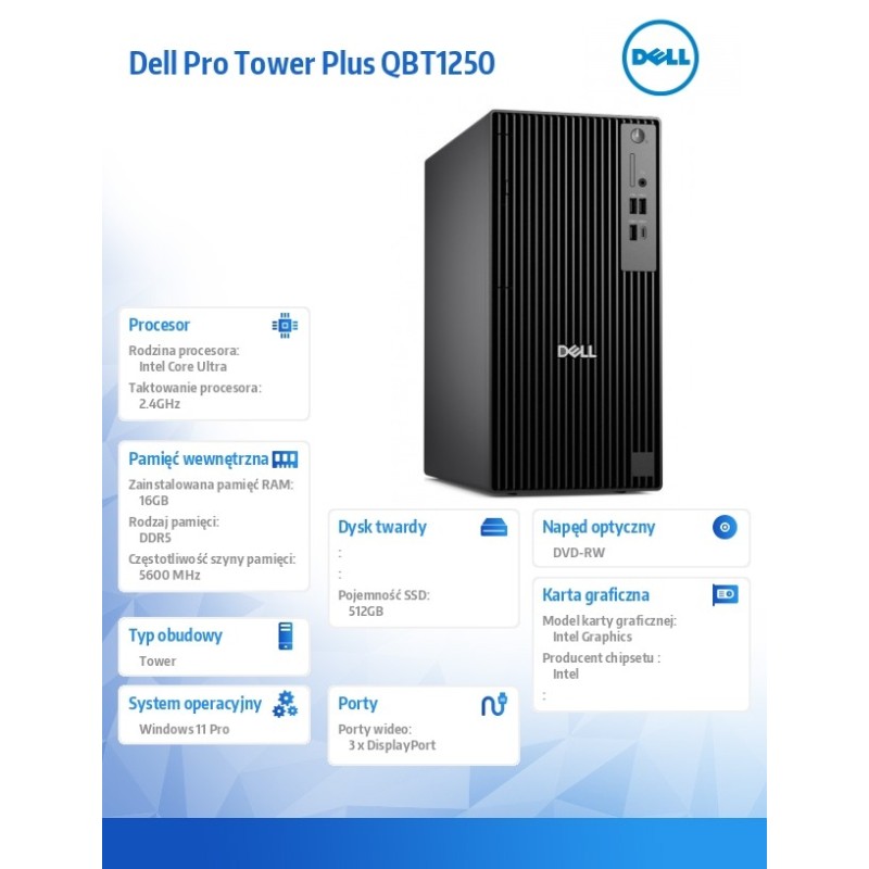 Komputer Dell Pro Tower Plus QBT1250 W11Pro U7 265/16GB/512G… | PartsPC.pl