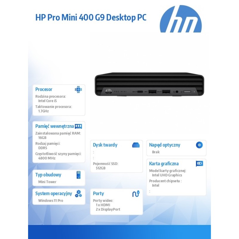 Desktop ProMini G9 i5-14500T 512GB/16GB/W11P B6ZB3ET | PartsPC.pl