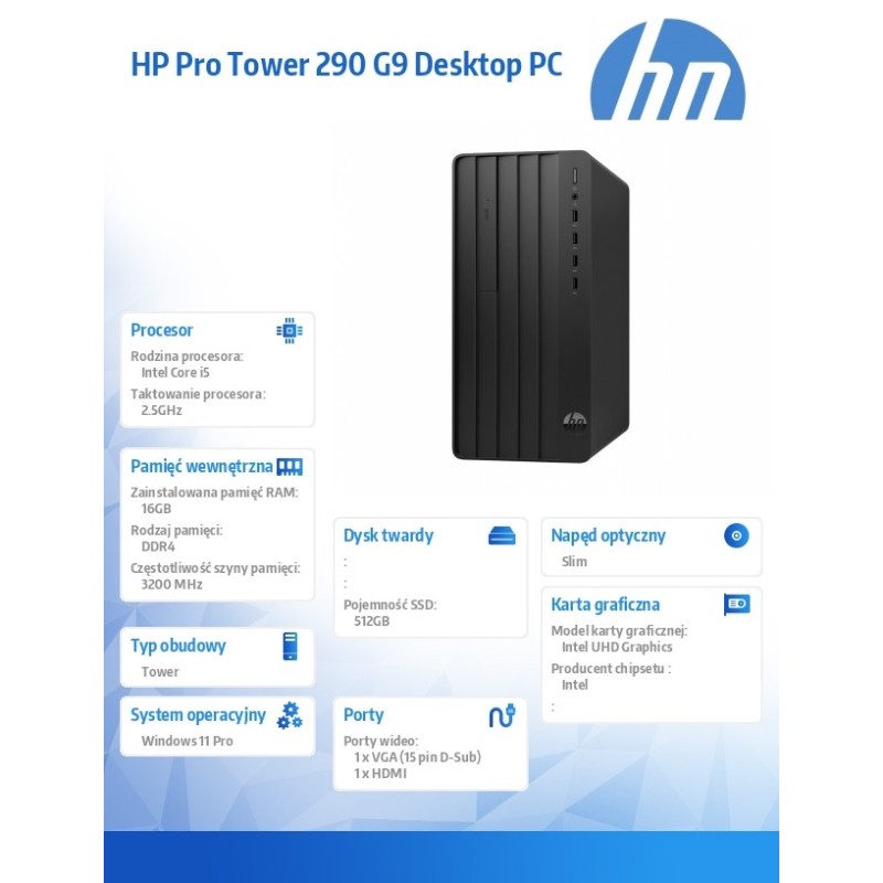Komputer 290 Tower G9 i5-14400 512GB/16GB/W11P B6ZD5ET | PartsPC.pl