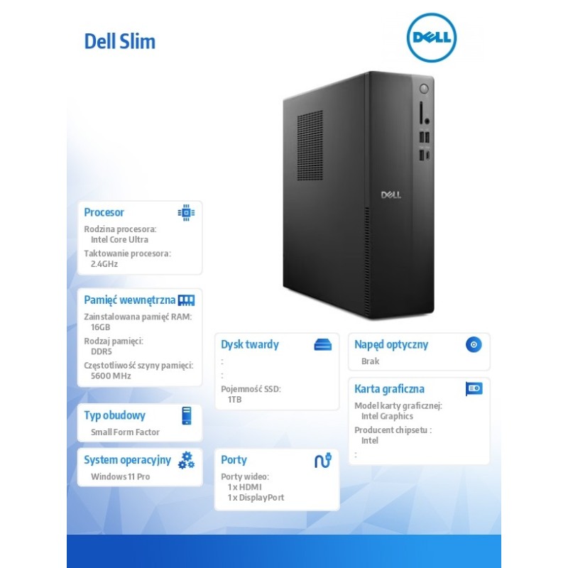 Komputer Dell Slim ECS1250 Win11Pro Ultra 7 265/16GB/1TB/Int… | PartsPC.pl