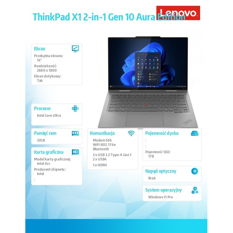 Ultrabook Thinkpad X1 2-in-1 Gen10 21NU0023PB W11Pro Ultra 7… | PartsPC.pl