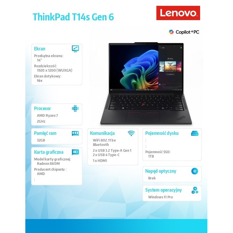 Ultrabook ThinkPad T14s G6 21M1000GPB W11Pro 7 PRO 360/32GB/… | PartsPC.pl