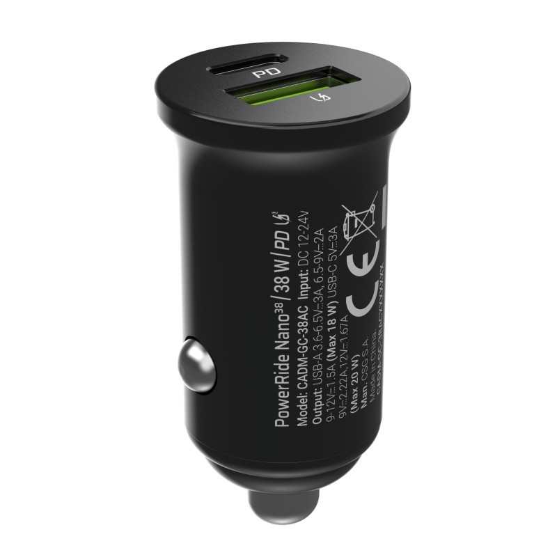 Ładowarka samochodowa PowerRide Nano38 38W 6A 1xUSB-C,1xUSB-… | PartsPC.pl