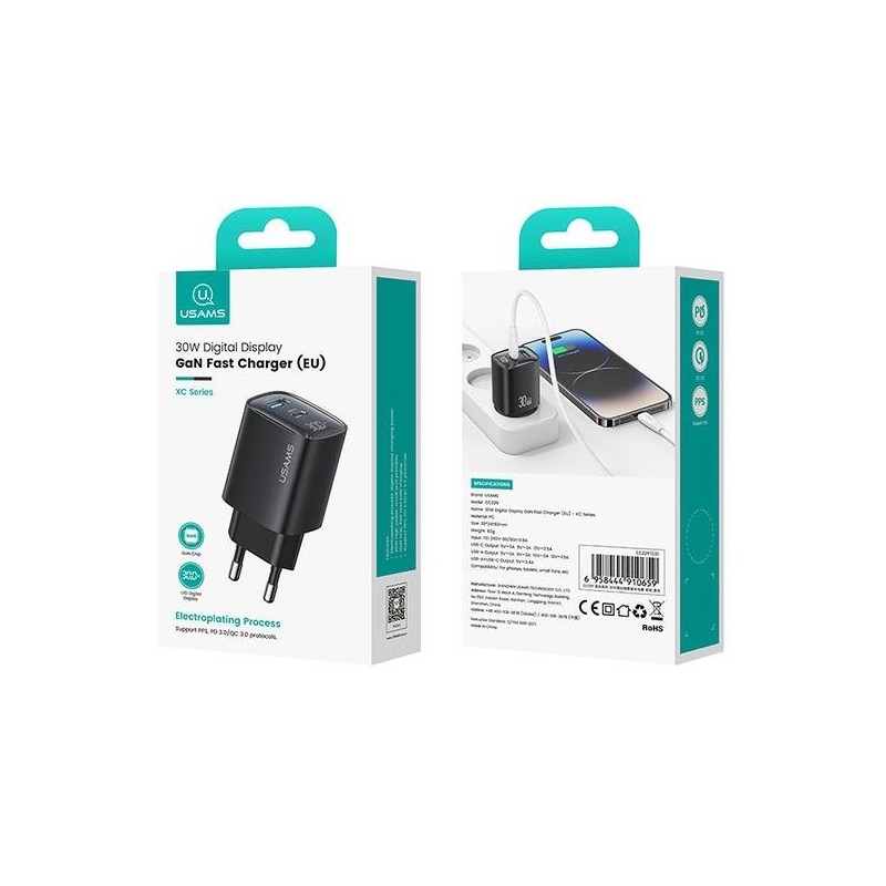 Ładowarka sieciowa 30W GaN LED USB+USB-C CC229 Fast Charging… | PartsPC.pl