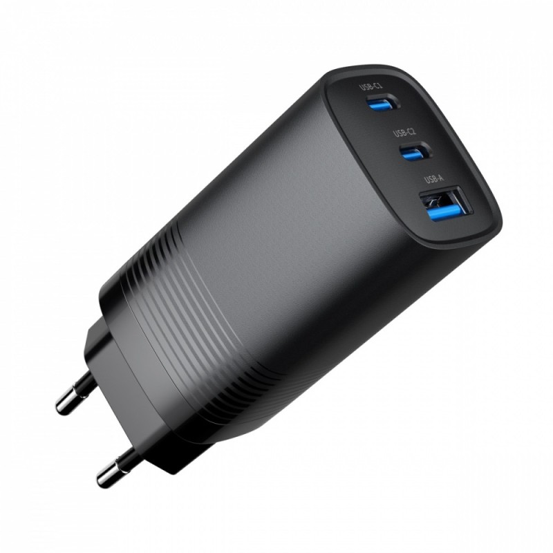 Ładowarka PowerDelivery 1xA 2xC GaN 65W Czarna | PartsPC.pl