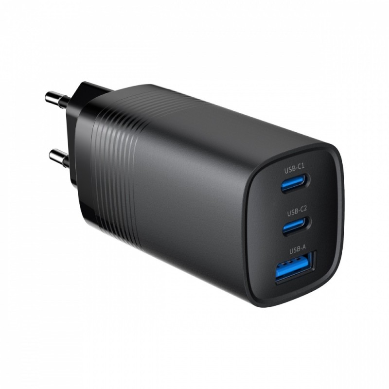 Ładowarka PowerDelivery 1xA 2xC GaN 65W Czarna | PartsPC.pl