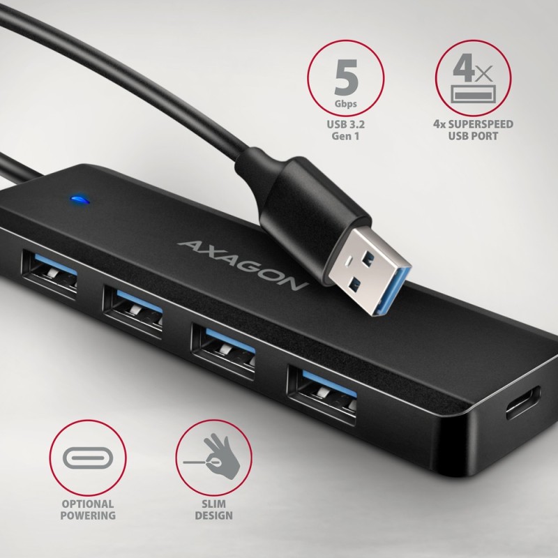 HUE-C1A 4-portowy hub USB 5Gbps Travel, USB-C power IN, kabe… | PartsPC.pl