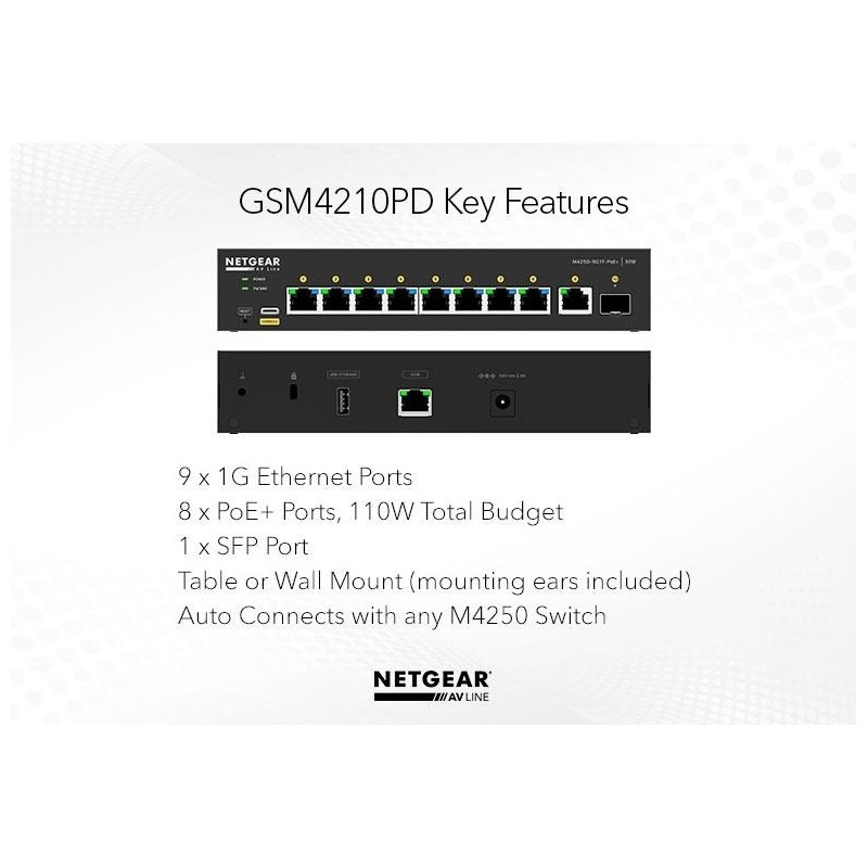Przełącznik zarządzalny GSM4210PD Switch 8xGE PoE+ 1xSFP | PartsPC.pl