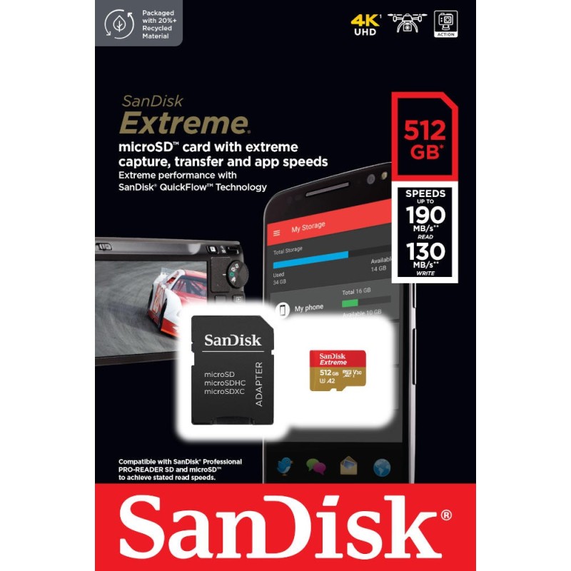 Karta pamięci Extreme microSDXC 512GB 190/130 MB/s A2 V30 U3 | PartsPC.pl
