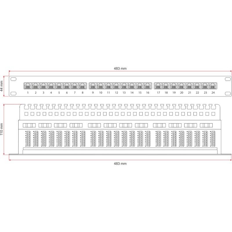 Patch panel UTP kat.5e 24 porty LSA z półką 1U | PartsPC.pl