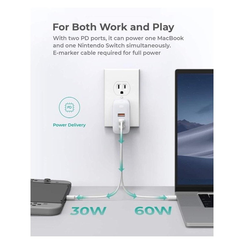 PA-B6S White Omnia Mix GaN ładowarka sieciowa 3xUSB (2xUSB C… | PartsPC.pl