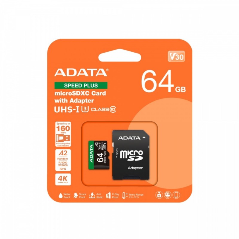 Karta microSD Speed Plus 64GB UHS1 U3 V30 A2 160/140 MB/s | PartsPC.pl