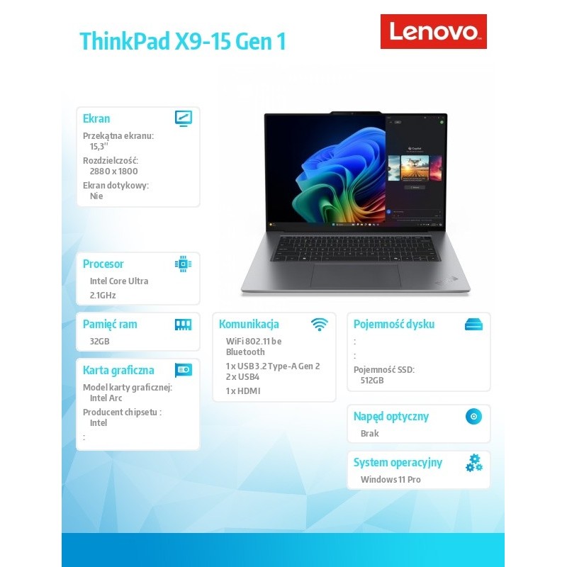 Ultrabook ThinkPad X9 G1 21Q60005PB W11Pro Ultra 5 228V/32GB… | PartsPC.pl