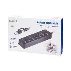 HUB USB3.2 Gen1, 7x USB-A, 7xON/OFF, czarny | PartsPC.pl