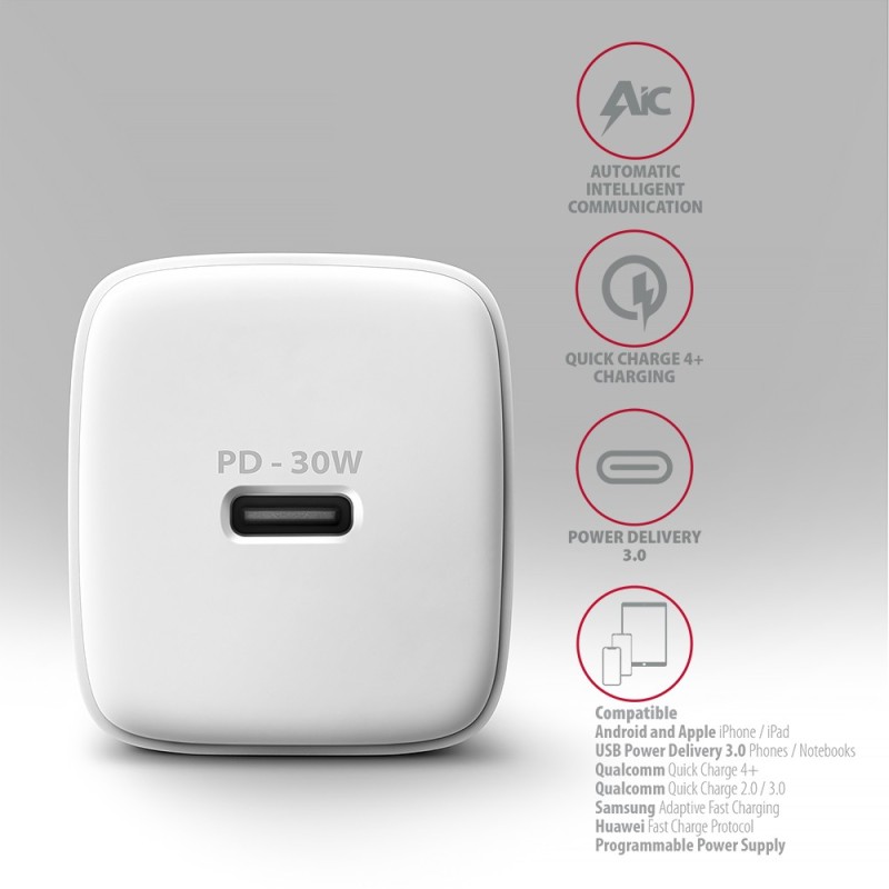 ACU-PD30W Ładowarka sieciowa PD 30W, 1x port USB-C, PD3.0/QC… | PartsPC.pl