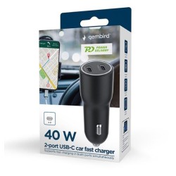 Ładowarka samochodowa 2xUSB-C PD 40W czarna | PartsPC.pl