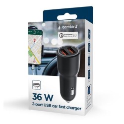Ładowarka samochodowa 2xUSB-A QC3.0 36W czarna | PartsPC.pl
