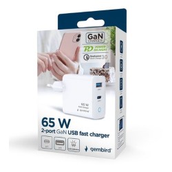 Ładowarka USB-A/C GaN LED 65W PD QC3.0 biała | PartsPC.pl