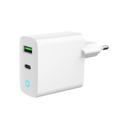 Ładowarka USB-A USB-C LED 20W PD QC3.0 biała | PartsPC.pl