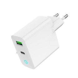 Ładowarka USB-A USB-C LED 20W PD QC3.0 biała | PartsPC.pl