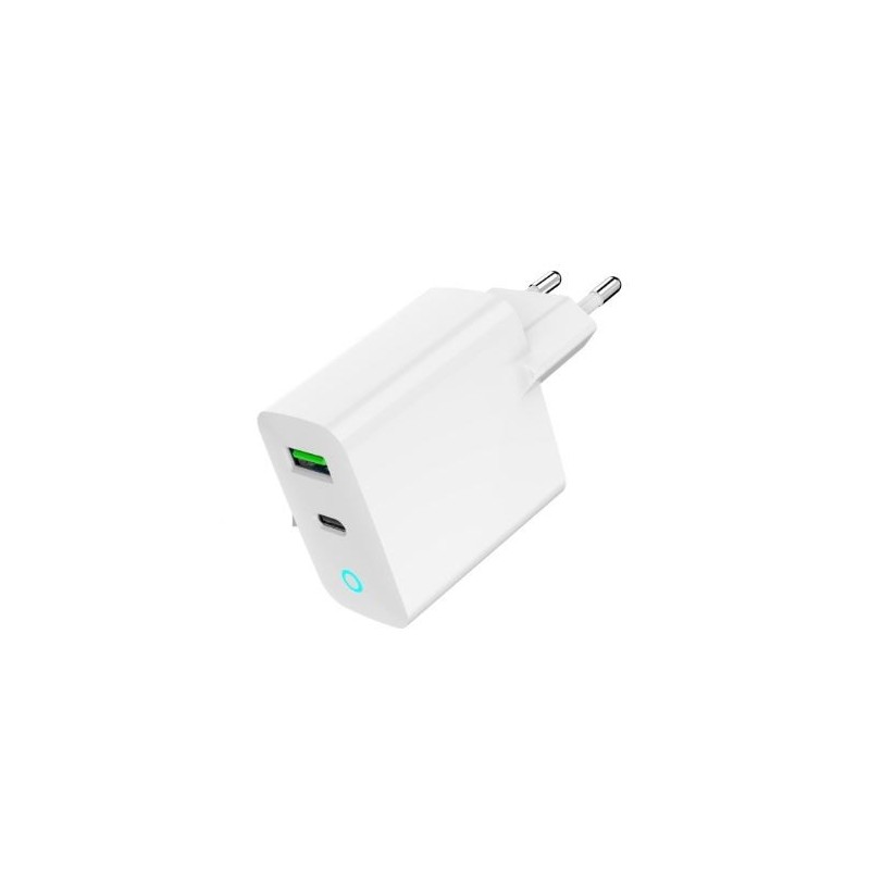Ładowarka USB-A USB-C LED 20W PD QC3.0 biała | PartsPC.pl