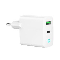 Ładowarka USB-A USB-C LED 20W PD QC3.0 biała | PartsPC.pl
