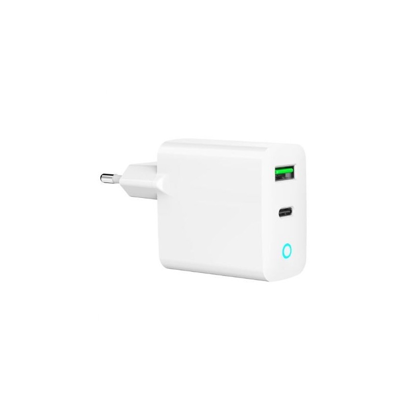 Ładowarka USB-A USB-C LED 20W PD QC3.0 biała | PartsPC.pl