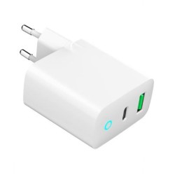Ładowarka USB-A USB-C LED 20W PD QC3.0 biała | PartsPC.pl