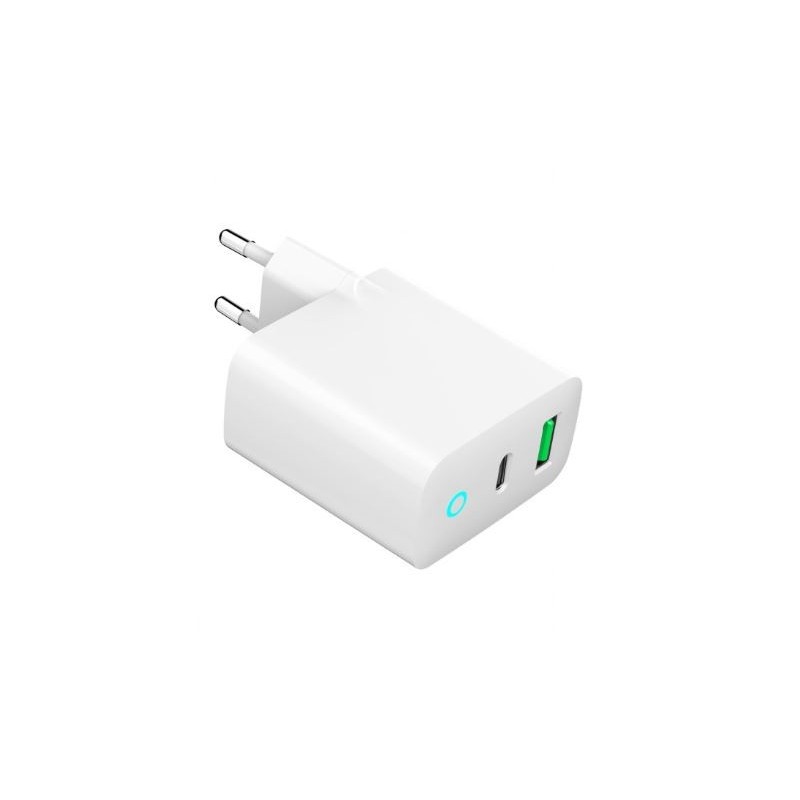 Ładowarka USB-A USB-C LED 20W PD QC3.0 biała | PartsPC.pl