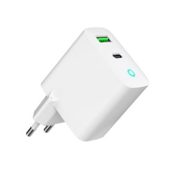 Ładowarka USB-A USB-C LED 20W PD QC3.0 biała | PartsPC.pl