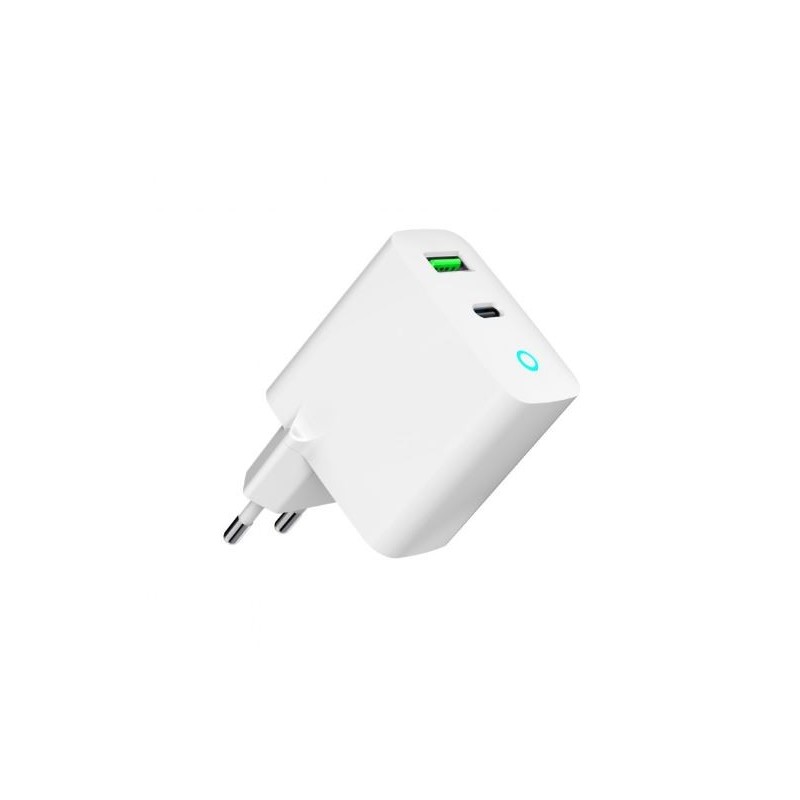 Ładowarka USB-A USB-C LED 20W PD QC3.0 biała | PartsPC.pl