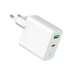 Ładowarka USB-A USB-C LED 20W PD QC3.0 biała | PartsPC.pl