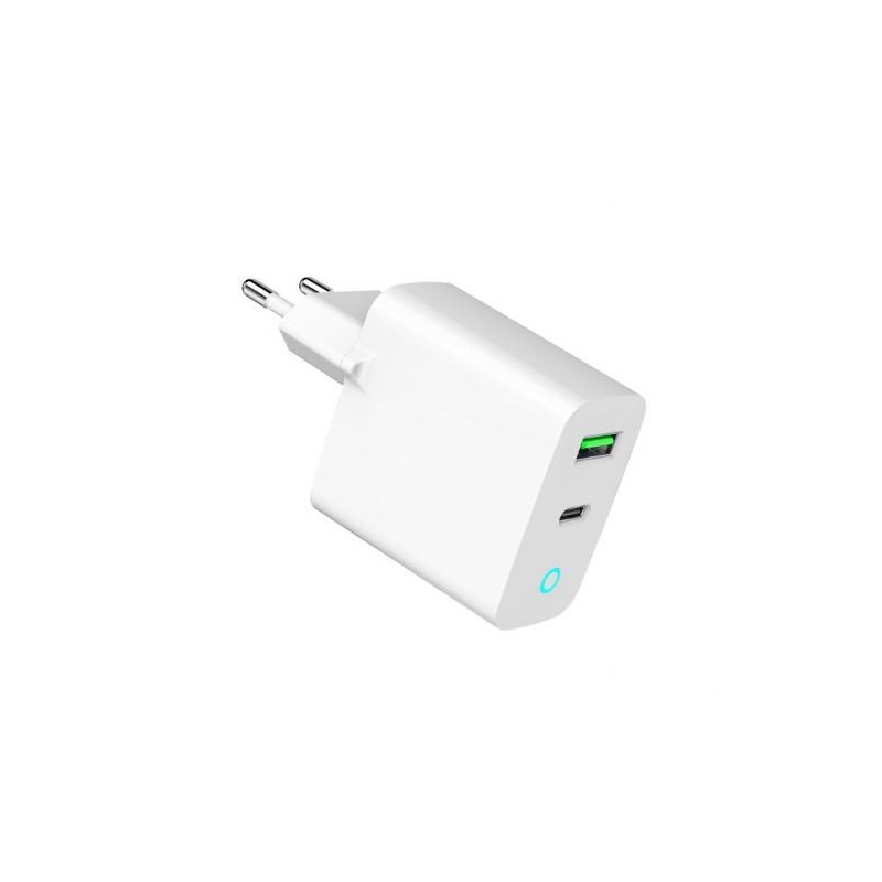Ładowarka USB-A USB-C LED 20W PD QC3.0 biała | PartsPC.pl