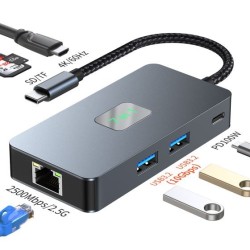 Adapter HUB USB C (7w1) HDMI USB SD/TF RJ45 (2500 Mbps) PD | PartsPC.pl