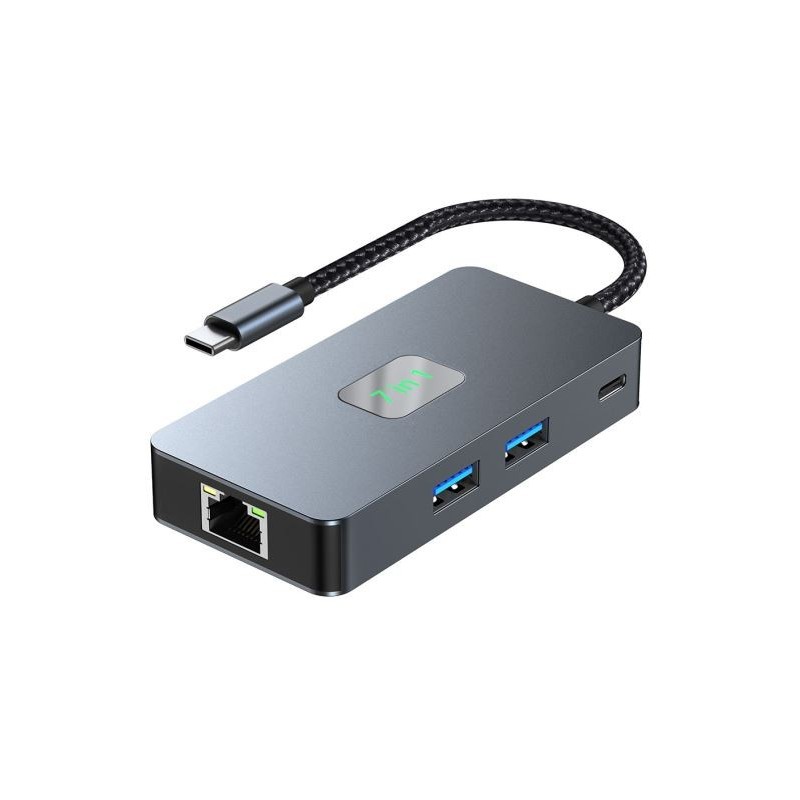 Adapter HUB USB C (7w1) HDMI USB SD/TF RJ45 (2500 Mbps) PD | PartsPC.pl