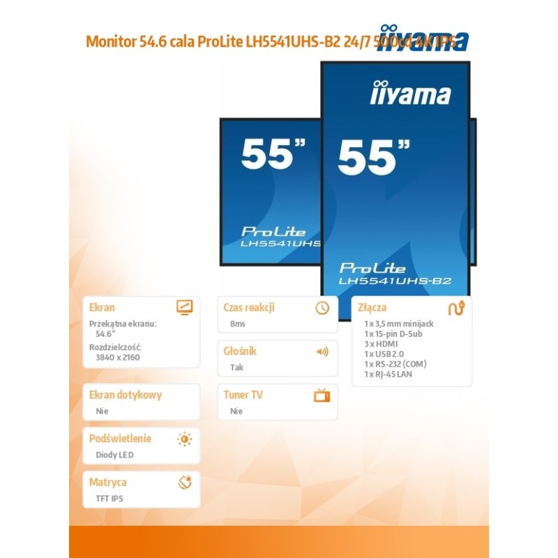 Monitor 54.6 cala ProLite LH5541UHS-B2 24/7 500cd 4K IPS | PartsPC.pl