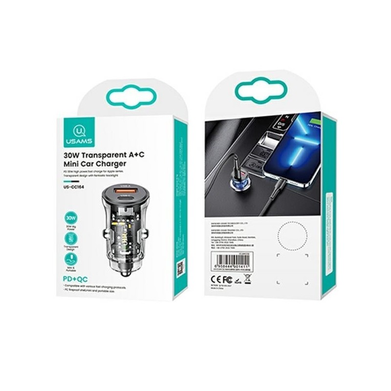 Ładowarka samochodowa 30W 1xUSB + 1xUSB-C Fast Charge | PartsPC.pl