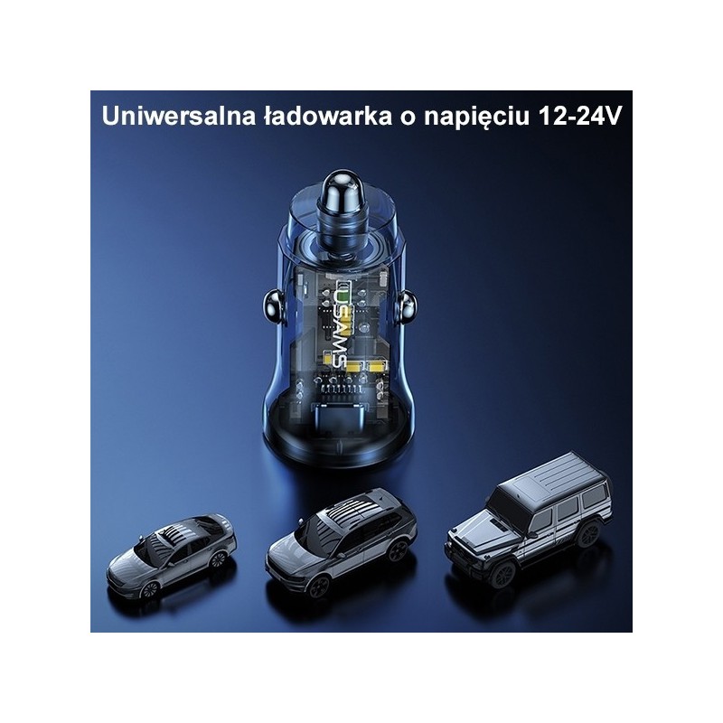 Ładowarka samochodowa 30W 1xUSB + 1xUSB-C Fast Charge | PartsPC.pl