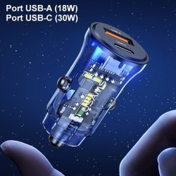 Ładowarka samochodowa 30W 1xUSB + 1xUSB-C Fast Charge | PartsPC.pl