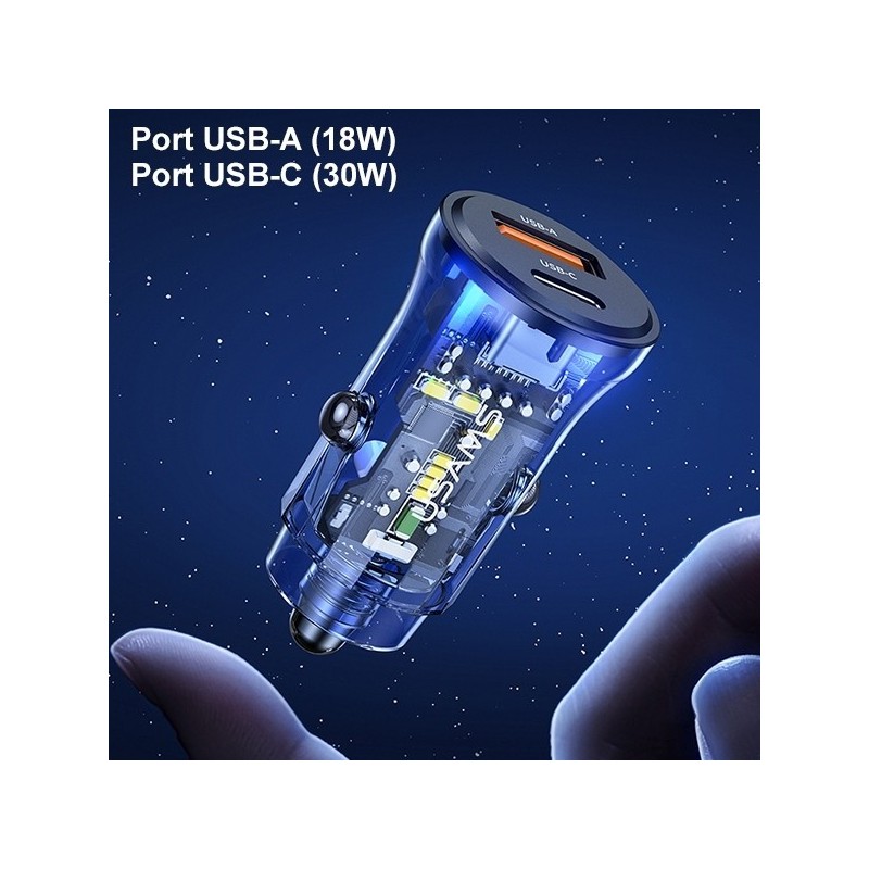 Ładowarka samochodowa 30W 1xUSB + 1xUSB-C Fast Charge | PartsPC.pl