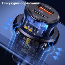 Ładowarka samochodowa 30W 1xUSB + 1xUSB-C Fast Charge | PartsPC.pl