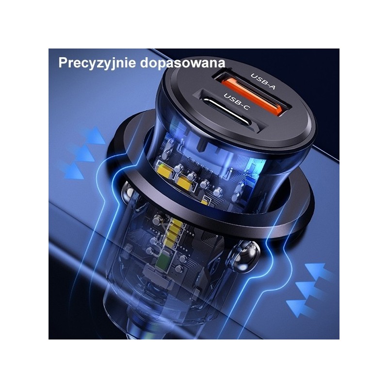 Ładowarka samochodowa 30W 1xUSB + 1xUSB-C Fast Charge | PartsPC.pl