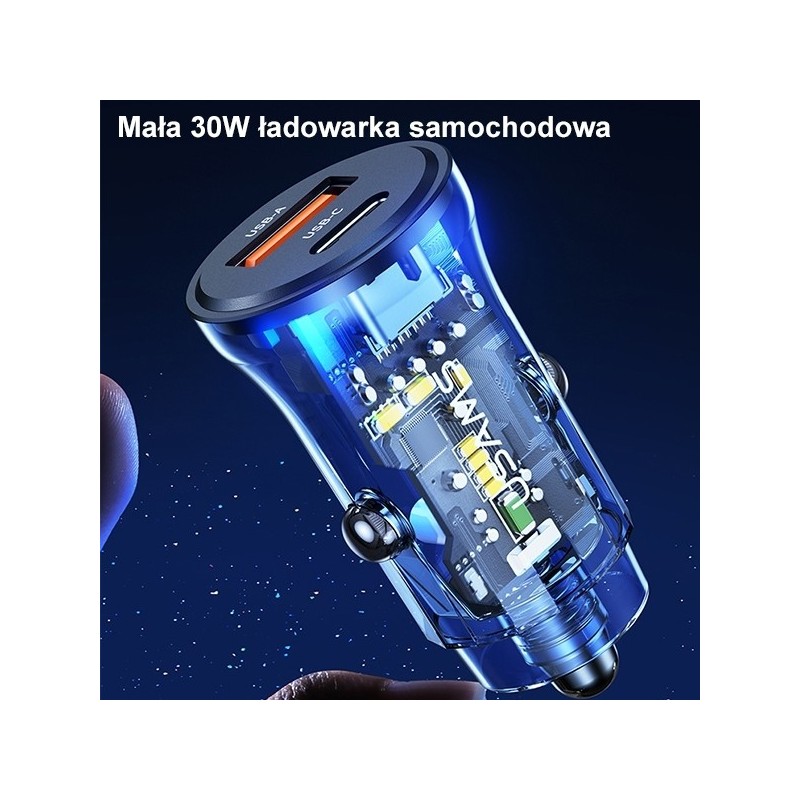 Ładowarka samochodowa 30W 1xUSB + 1xUSB-C Fast Charge | PartsPC.pl