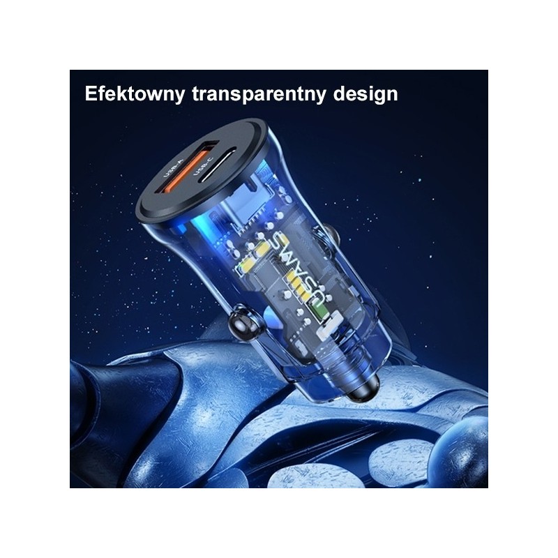 Ładowarka samochodowa 30W 1xUSB + 1xUSB-C Fast Charge | PartsPC.pl