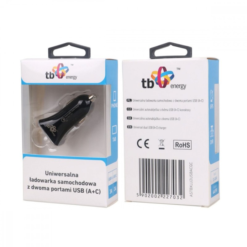 Ładowarka samochodowa uniwersalna USB A+C QC | PartsPC.pl