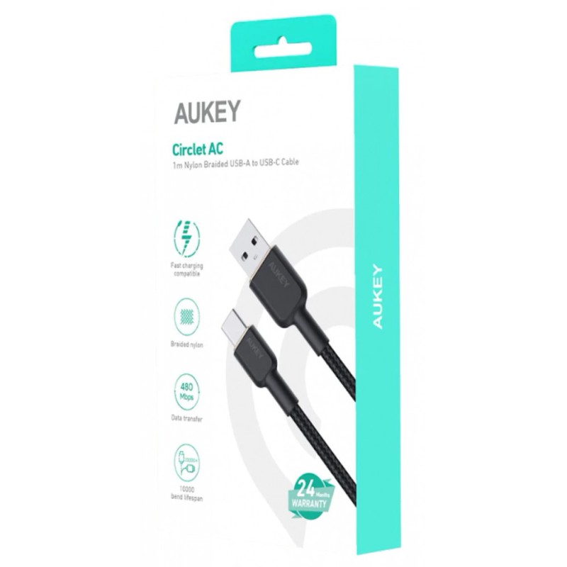 CB-NAC1 Black nylonowy kabel USB C - USB A | 1m | 3A | 60W P… | PartsPC.pl