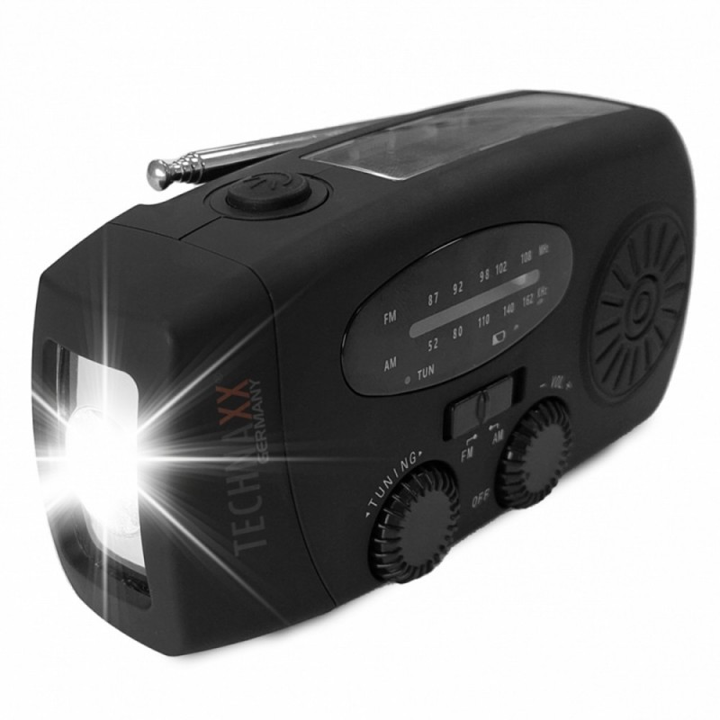 Radio słoneczne AM/FM z ręczną korbką i latarką LED | PartsPC.pl